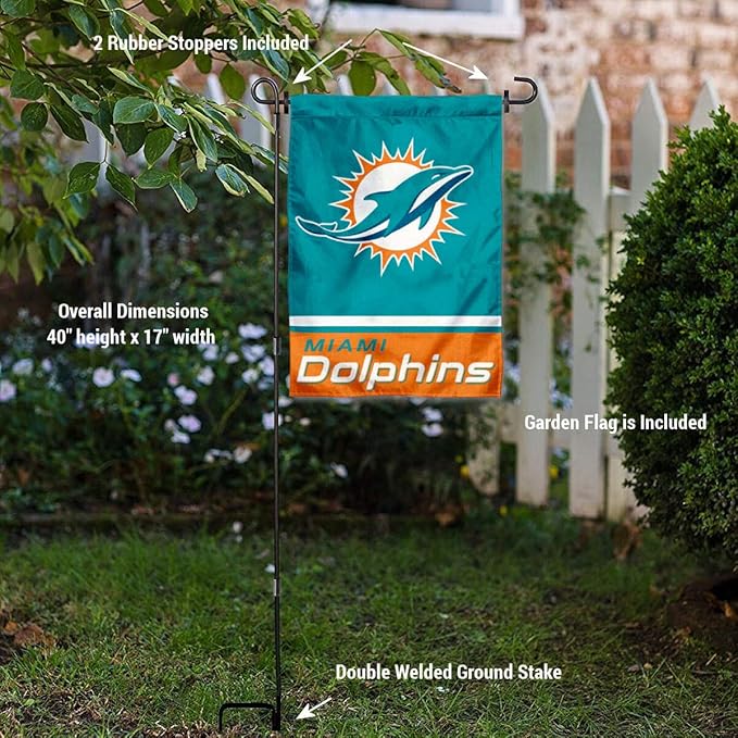 WinCraft Miami Dolphins Garden Flag with Stand Holder-VerdiqueGarden