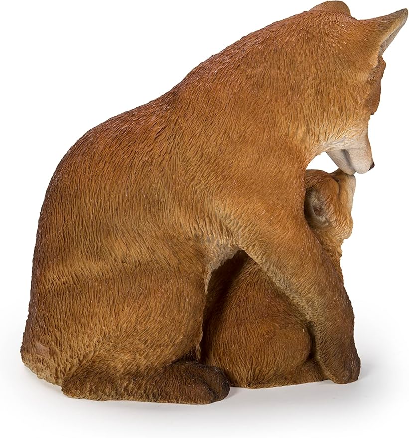 Hi-Line Gift Cuddling Mother and Baby Fox Garden Statue, Brown (87719-I)-VerdiqueGarden