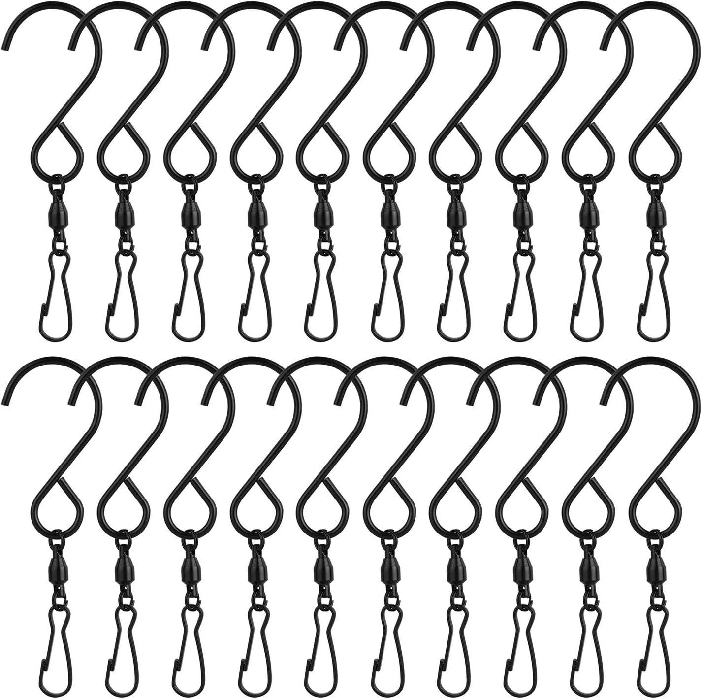 KUUQA 20 Pack Swivel Hooks Clips Wind Spinner S Hook Clips Hanging Wind Chimes Crystal Twisters Party Supplies (Black)-VerdiqueGarden