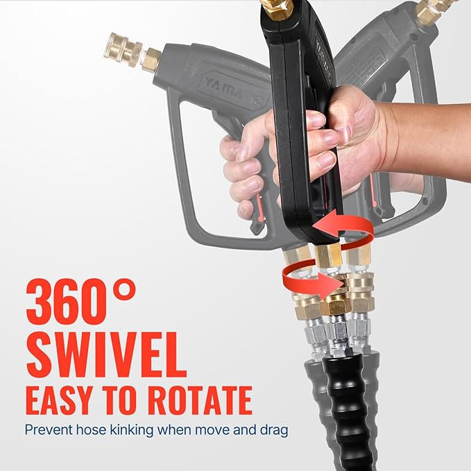 YAMATIC Short Pressure Washer Gun with Swivel Brass 3/8" Quick Connector, Power Washer Handle with Easy Pull Trigger Replacement for Ryobi, Simpson, Craftsman, DeWalt, 4000 PSI-VerdiqueGarden