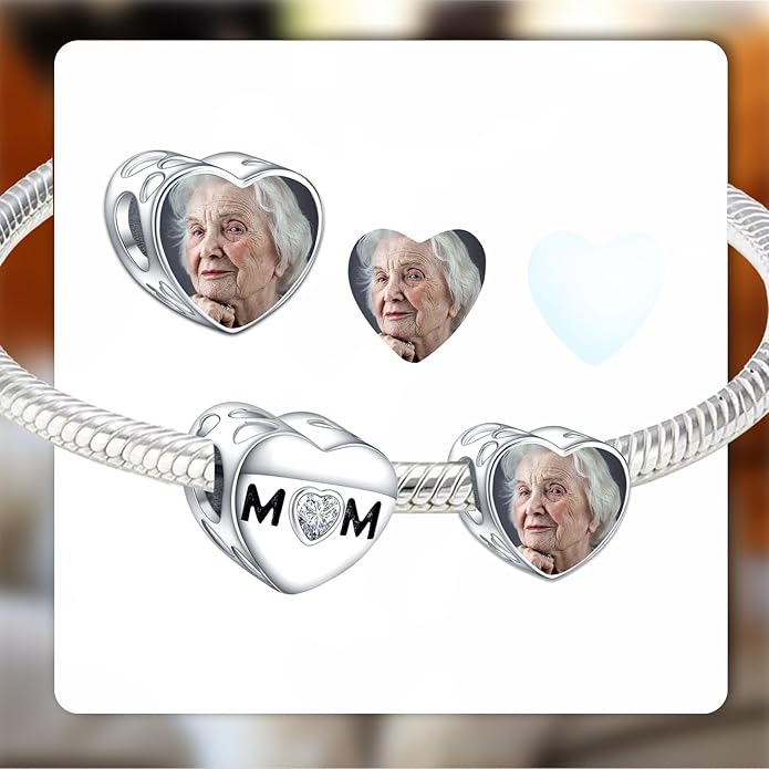 Annmors Personalized Photo Charm for Bracelet Necklaces,925 Sterling Silver Charm Love Heart Shaped Engraved Customize Picture Gift for Birthday Mother's Day Christmas,Bead Charms Jewelry for Women