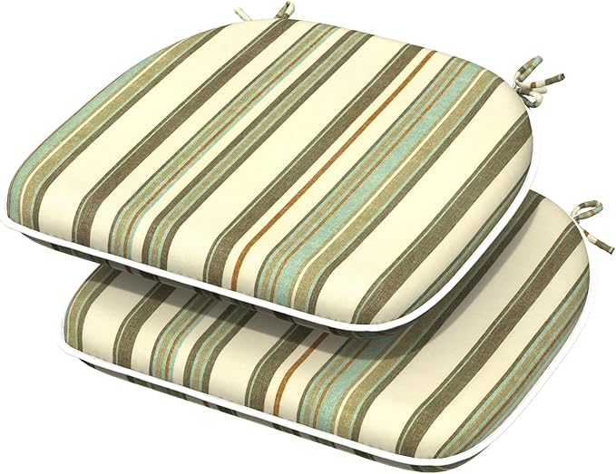 Indoor/Outdoor Chair Cushions 16x17 Inch, Patio Chair Cushions with Ties, All Weather Seat Cushions for Patio Furniture Home Garden Chair Use, Set of 2,Stripe Onyx-VerdiqueGarden