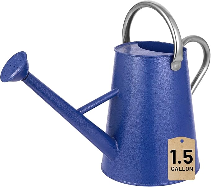 1.5 Gallon Watering Can for Outdoor Plants,Large Metal Plant Watering Pot with Removable Spout,Flower Garden Water Can Watering Pot,Galvanized Steel Watering Can with Stainless Steel Handles，Navy-VerdiqueGarden