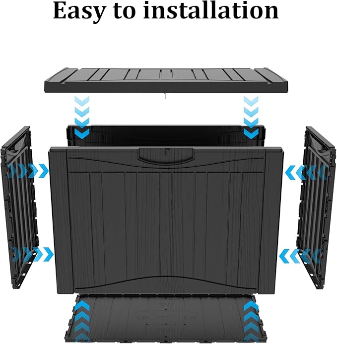 50 Gallon Lockable Resin Deck Box, Waterproof & UV-Resistant Outdoor Storage Box for Outdoor Cushion Storage, Garden Tools & Pool Accessories Storage, Black-VerdiqueGarden