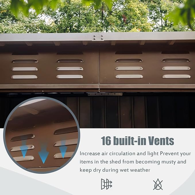 Domi Outdoor Storage Shed 6' x 4.5’, Metal Garden Shed with Galvanized Steel Frame for Bike, Tools, Lawn Mowers, Pool Toys, Outdoor Storage Cabinet with Lockable Door for Garden Lawn Patio (Brown)-VerdiqueGarden