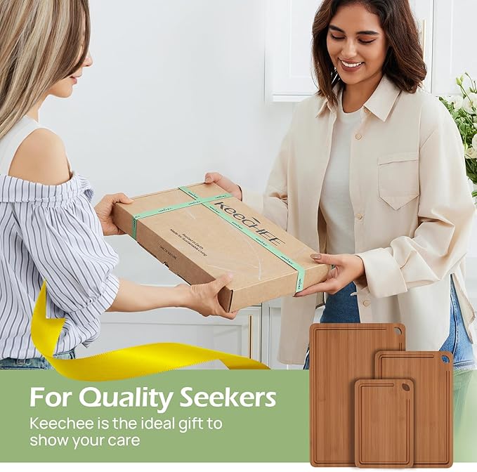 Bamboo Cutting Board, Durable Wood Cutting Boards for Kitchen with Deep Juice Grooves & Built-in Handles, Ideal Charcuterie & Chopping for Meat, Vegetables and Fruits Ideas Kitchen Gift for Home Cooks-VerdiqueGarden