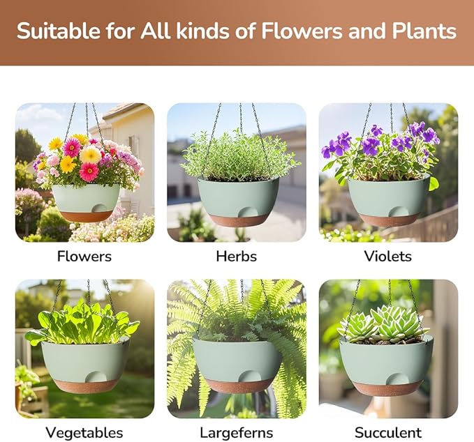 12 Inch Hanging Baskets for Plants Outdoor, Hanging Planters for Indoor Outdoor Plants, Hanging Planter with Self Watering, Hanging Flower Pots (Green)-VerdiqueGarden