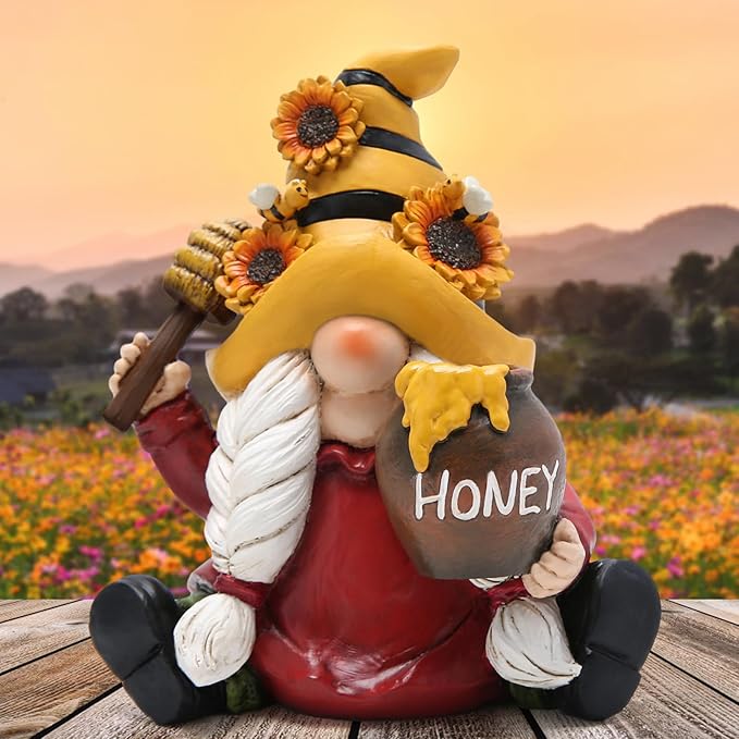 Hodao Bumble Bee Spring Gnome Decorations Honey Bee Gnomes Ornaments World Bee Day Decorations Gifts Summer Gnomes Figurines Honey Bee for Garden Decor Bee Birthday Gifts for Mom, Grandma, Women-VerdiqueGarden