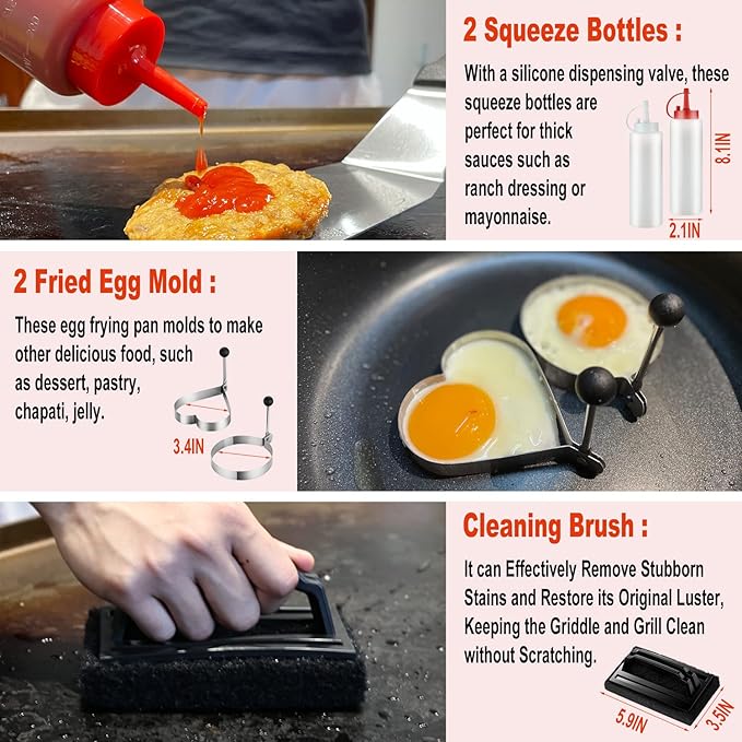 38PCS Flat Top Grill Accessories Set - Must Have for Your Outdoor with Professional Griddle Spatula, Cleaning Kit, Grill Basting Cover - Ideal Griddle Gift for Men Women-VerdiqueGarden