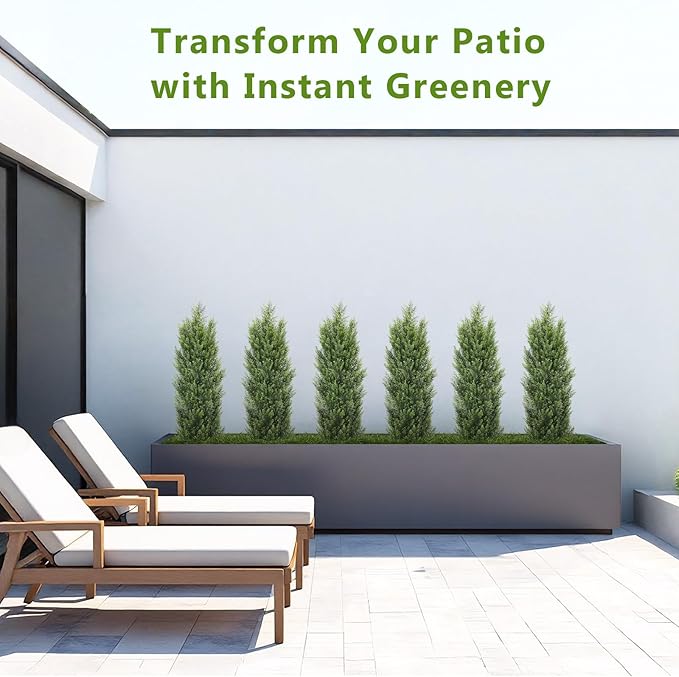 THE BLOOM TIMES 4ft Topiary Trees Artificial Outdoor 2 Pack – UV Resistant Faux Cedar Pine Cypress Bushes and Shrubs, Fake Potted Plants for Front Porch Outside Planter Patio Decor, Set of 2 (4 Foot)-VerdiqueGarden