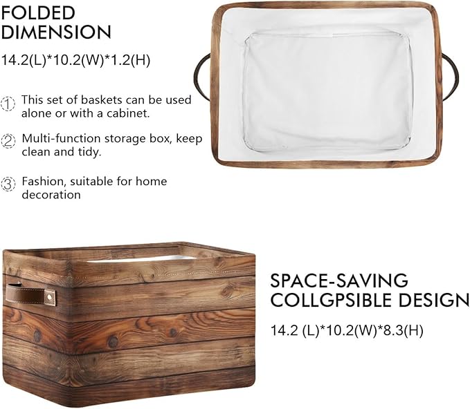Wood Print Rectangular Retro Vintage Storage Basket Organizer Bin Shelf Baskets For Clothes Gifts For Home Office Dorm-VerdiqueGarden