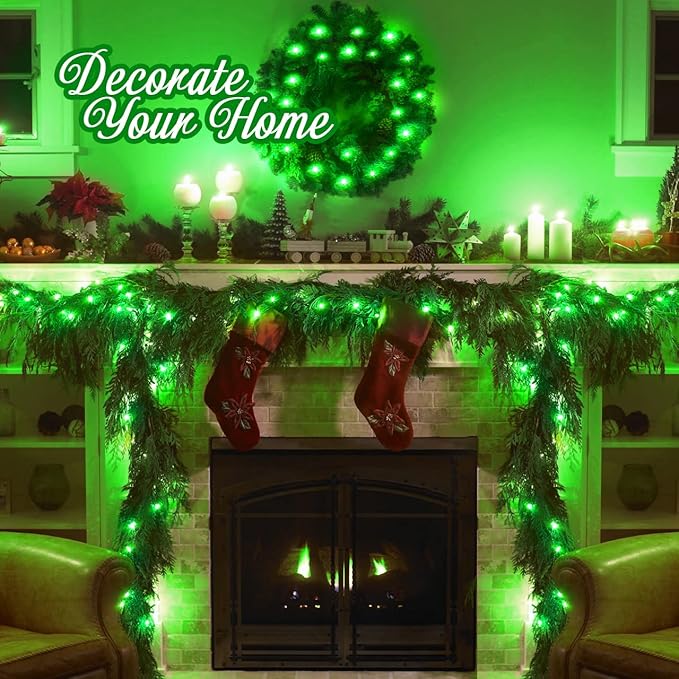 JMEXSUSS Connectable 100 LED Green Halloween Lights, 8 Modes Plug-in Green Christmas Lights Indoor, 33ft Clear Wire Twinkle String Light Outdoor for Halloween Christmas Tree Xmas Decor-VerdiqueGarden