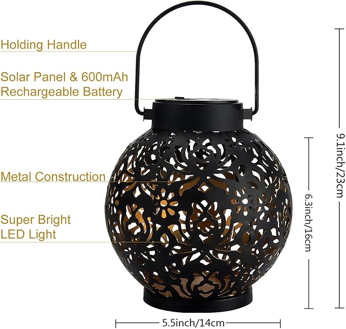 2 Pack Outdoor Solar Hanging Lantern Lights Decorative Christmas Light for Garden Patio Courtyard Lawn and Tabletop. Unique Gifts for Women Gardening.-VerdiqueGarden