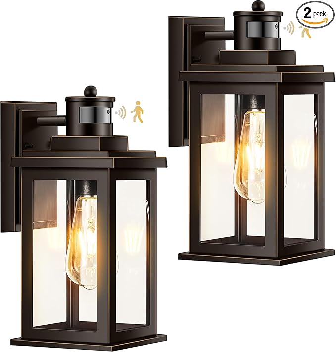 VIANIS Distance-Adjustable Motion Sensor Porch Light, 2-Pack Oil Rubbed Bronze Waterproof Outdoor Light fixtures Wall Mount, Anti-Rust Dusk-to-Dawn Outdoor Lanterns for Porch, Garage, Front Door-VerdiqueGarden
