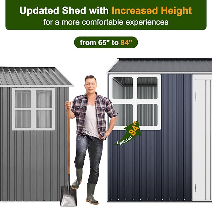 12x10 FT Metal Sheds & Outdoor Storage: Heavy Duty Garden Sheds with Dual Transparent Panels, 2x4-Pane Windows & Hinged Double Doors, Weatherproof Tool Shed for Backyard, Garden, Patio, Grey/White-VerdiqueGarden