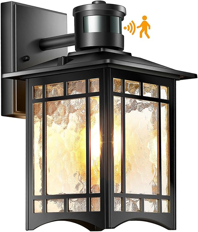 Motion Sensor Outdoor Lights, Dusk to Dawn Light Fixture, Black Wall Sconce Lighting, Front Porch Light, Exterior Lights for House Patio, Outside Door Wall Mount Anti-Rust Lantern-VerdiqueGarden