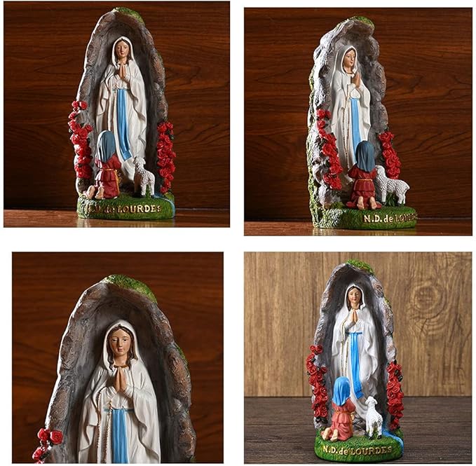 Our Lady of Lourdes Statue - 8" Resin Figurine - Saint Bernadette and Mary Statue, Sculpture with Hand-Painting - Ideal Religious Gift for Baptisms, Communions, Confirmations, Weddings, and Holidays-VerdiqueGarden