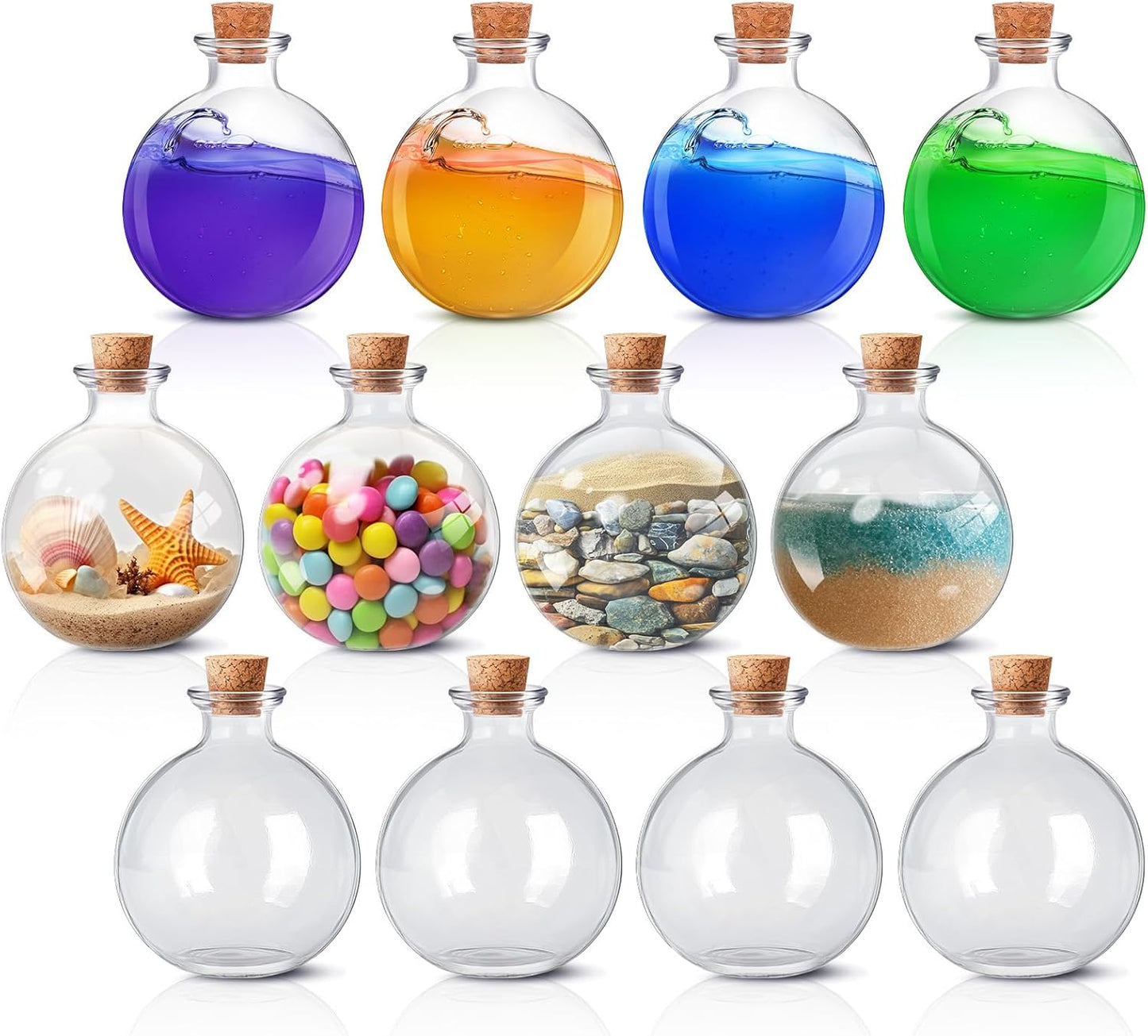 Tessco for you 12 Pcs Potion Bottles Round Glass Clear Potion Jars 8.5 oz Spherical Decorative Witch Bottles Wizard Stuff for Liquor Halloween Decoration DIY Art Crafts Gift (Classic)-VerdiqueGarden
