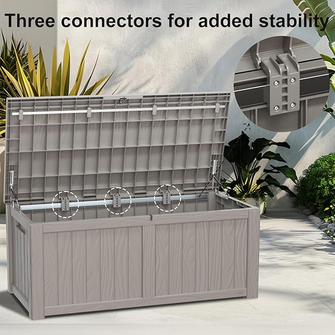 120 Gallon Deck Box,Resin Outdoor Storage Box with Lockable for Patio Furniture, Pool Accessories, Garden Tools Waterproof Outside Storage Box, Grey-VerdiqueGarden