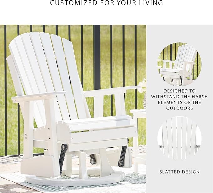 Signature Design by Ashley Hyland Wave Casual Weather Resistant HDPE Outdoor Swivel Glider Chair, White-VerdiqueGarden