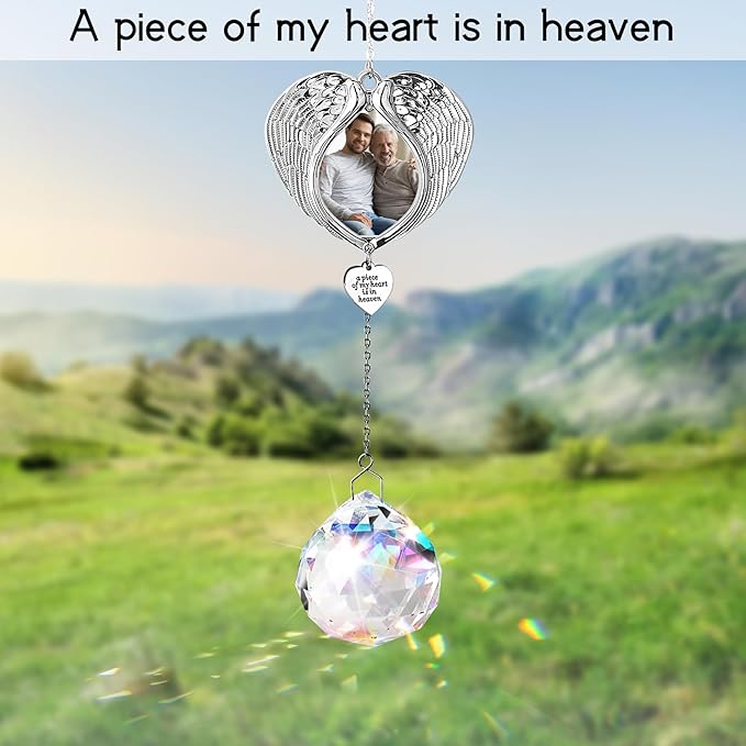 Memorial Gifts for Loss of Loved One, Sympathy Gifts Personalized Memorial Picture Frame Ornament - SunCatcher Crystal Ball, Rainbow Bereavement Gift Ideas for Loss of Mom, Dad, Friend-VerdiqueGarden