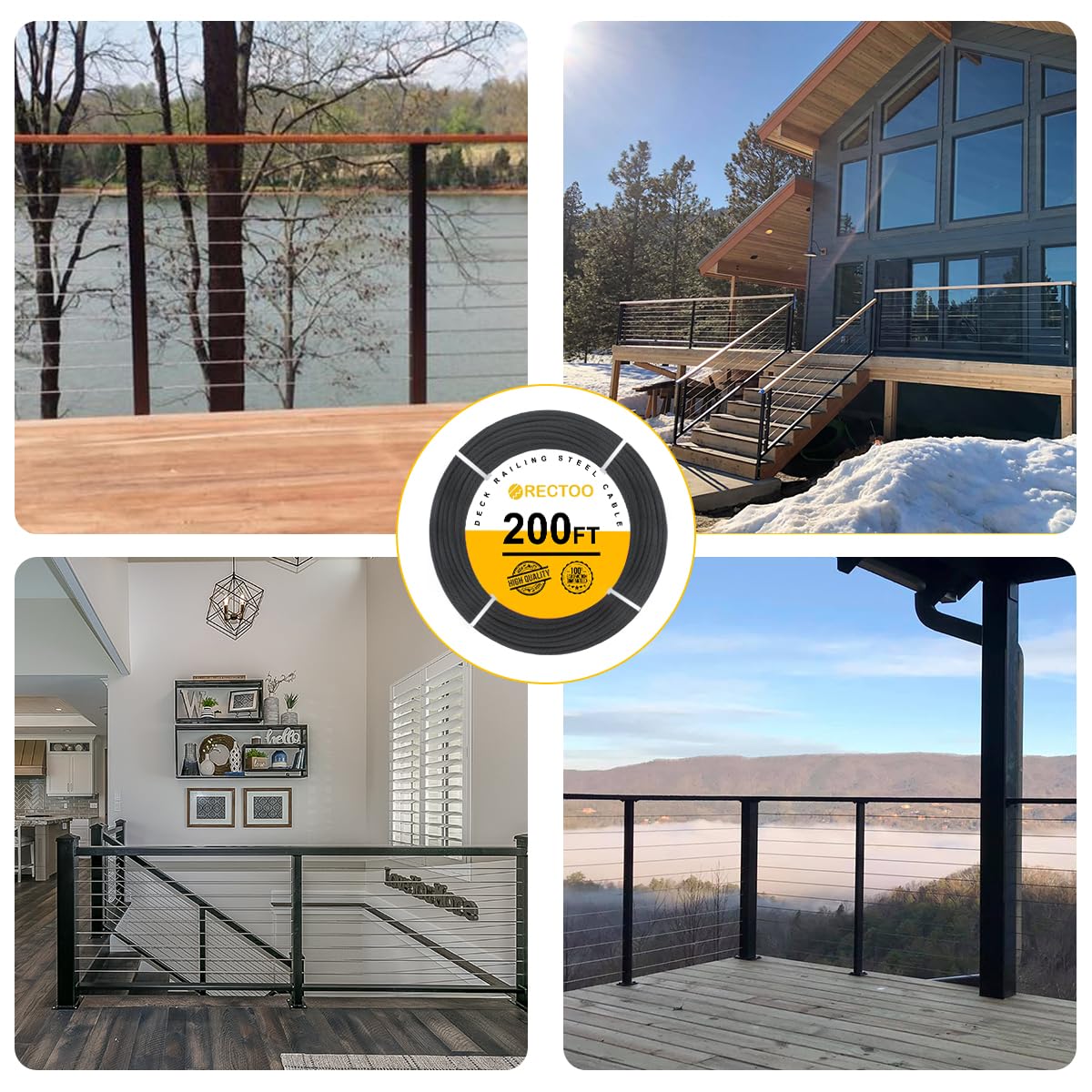 Black 200FT 1/8" T316 Stainless Steel Cable with Cutter, 7x7 Strands Aircraft Wire Rope for Deck Railing, Stair Handrail, Porch Fence, High Strength for Indoor and Outdoor Use-VerdiqueGarden