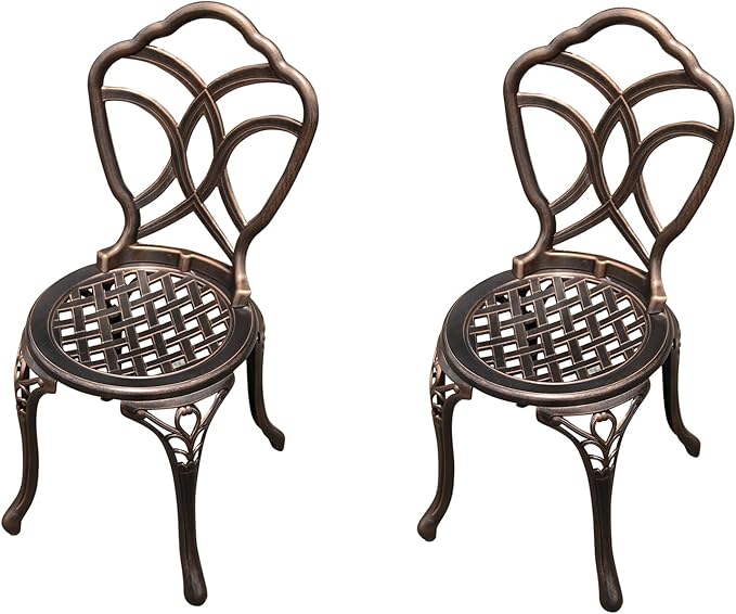 Outdoor Dining Chair Cast Aluminum Patio Chairs Set of 2 All-Weather Patio Dining Chair with Adjustable Feet for Backyard Garden (Muran Chair)-VerdiqueGarden