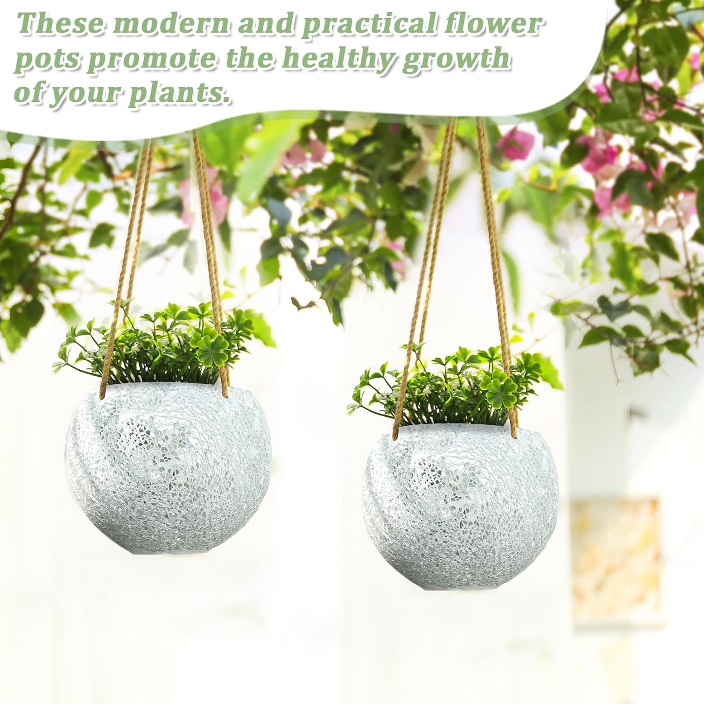 Hanging Planter Mosaic Garden Pot Small Flower Pot for Indoor Plant Disco Ball Hanging Planter with Drainage Sliver-VerdiqueGarden