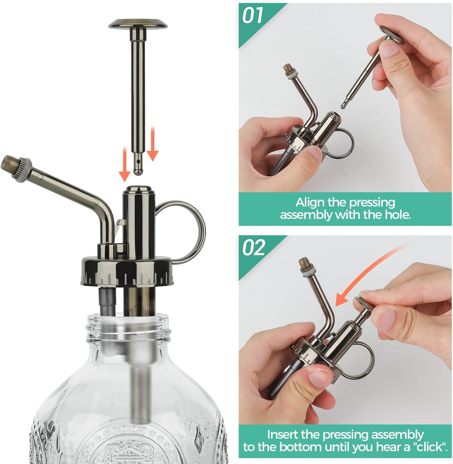 T4U Glass Plant Mister 200ML, Vintage Spray Bottle with Top Pump Fine Mist Garden Flower Sprayer Small Decorative Spritzer Watering Can Gift for Indoor Outdoor Succulent House Plant (Clear)-VerdiqueGarden