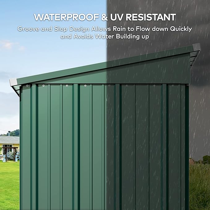 Gizoon 5' x 3'Outdoor Storage Shed with Singe Lockable Door,Galvanized Metal Shed with Air Vent Suitable for The Garden,Tiny House Storage Sheds Outdoor for Backyard Patio Lawn-Green-VerdiqueGarden