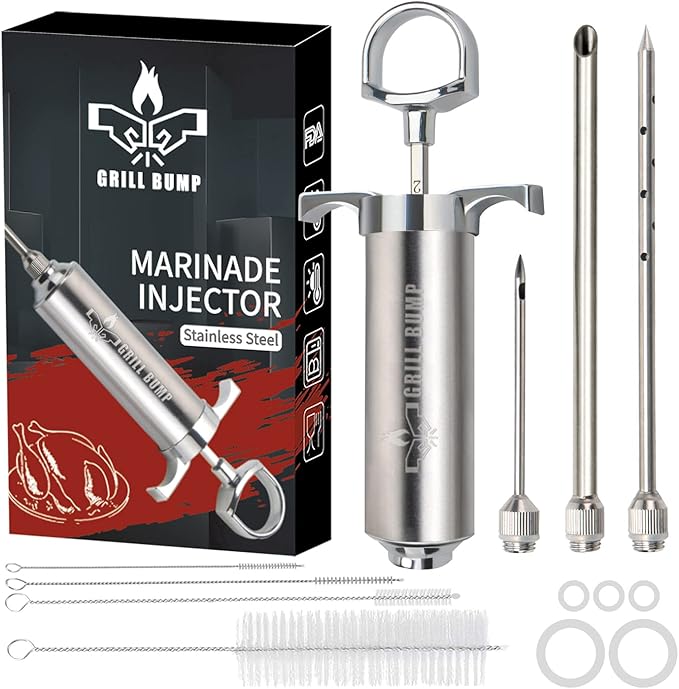 Meat Injector Syringe Kit with 3 Professional Marinade Injector Needles for BBQ Grill Smoker, Turkey and Brisket; 2-oz Large Capacity, Including Paper User Manual, Recipe E-Book (PDF)-VerdiqueGarden