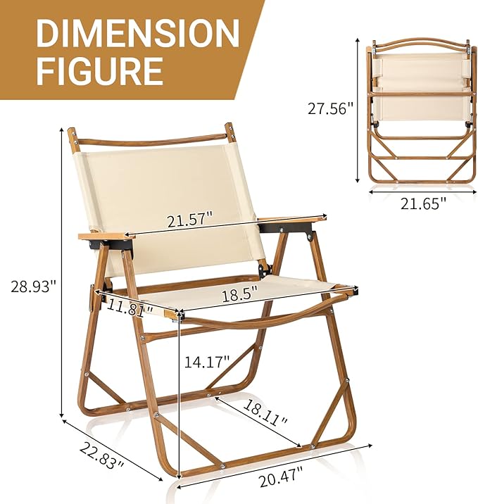Outvita Portable Folding Camping Chair, 2pcs Ultralight Low Beach Chair, Durable Aluminum Frame Armchairs for Hiking Concert Fishing Picnic, Supports 225Lbs-VerdiqueGarden