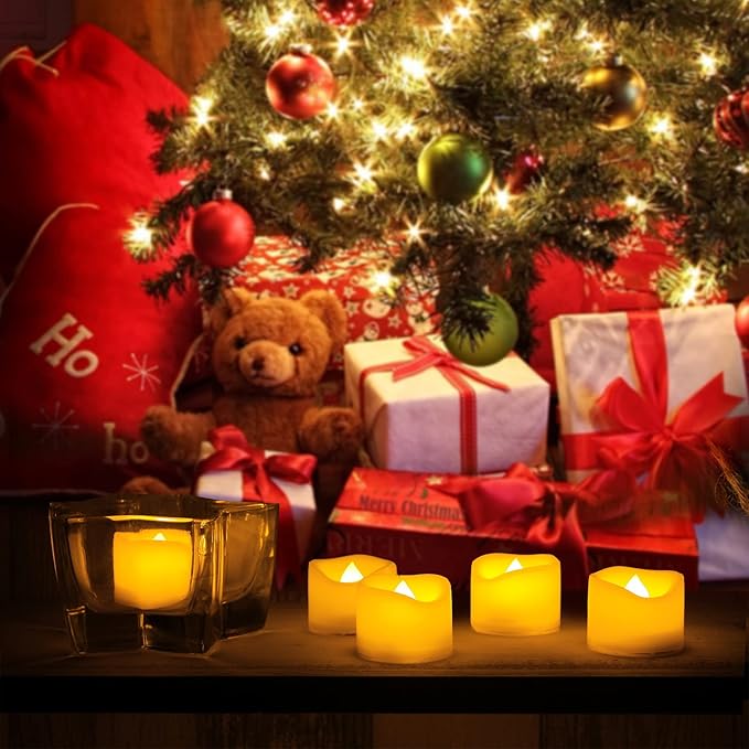 CANDLE CHOICE Battery Operated Flameless Tea Lights Small Bright Flickering LED Electric Fake Votive Tealight Candles Halloween Pumpkin Lights Wedding Christmas Decorations Table Centerpieces 6 PCS-VerdiqueGarden