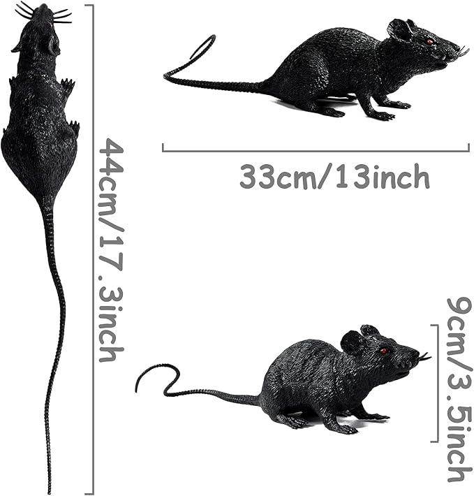 XONOR Halloween DÃcor Set of 3 Realistic Looking Spooky Mice Rats, Super Large Plastic Mouce for Best Halloween Decoration, 3 Colors (White & Black & Grey)-VerdiqueGarden