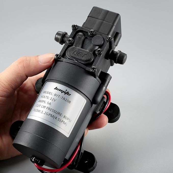 bayite 12V DC Water Transfer Pump with 2 Hose Clamps 12 Volt Diaphragm Pump Self Priming Sprayer Pump with Pressure Switch 4.5 L/Min 1.2 GPM 80 PSI for Weed ATV Marine Boat-VerdiqueGarden