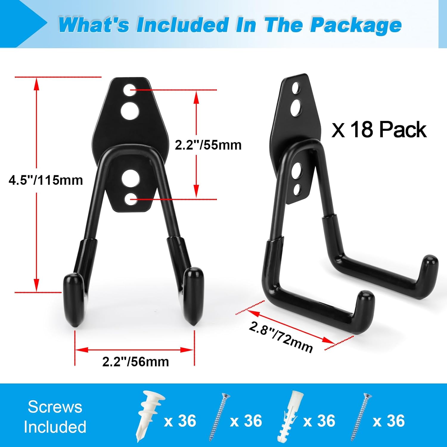 18 Pack Garage Hooks Heavy Duty - Supports 100 lbs, Utility Steel Garage Hanger & Organizer for Organizing Garden Lawn Tools, Ladders, Garden Hose, Digging Shovel, Bikes, Ropes-VerdiqueGarden