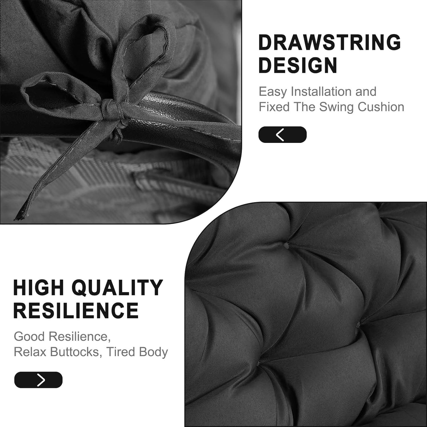 Porch Swing Cushions,Outdoor Cushions 3 Seater Replacement with Backrest, Waterproof Thickened Bench Cushion with Ties for Porch, Patio,Outdoor, Backyard and Garden(Dark Gray 60 * 40 in)-VerdiqueGarden