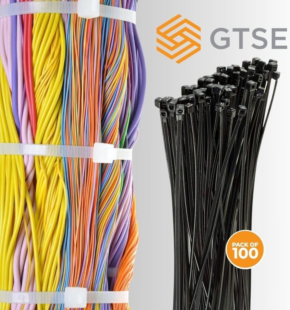 GTSE 8 Inch Black Zip Ties, 100 Pack, 18lb Strength, UV Resistant Strong Nylon Cable Ties, Self-Locking 8" Tie Wraps-VerdiqueGarden