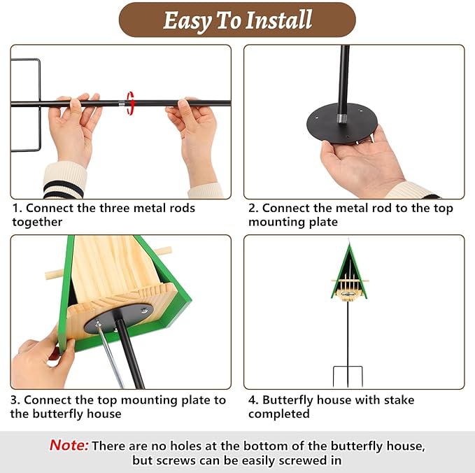 2025 New Butterfly House and Feeder for Outside, Wooden Butterfly House with Metal Stake for Garden, Natural Butterfly Habitat with Butterfly Puddler on The Floor or Hanging on Tree Wall-VerdiqueGarden
