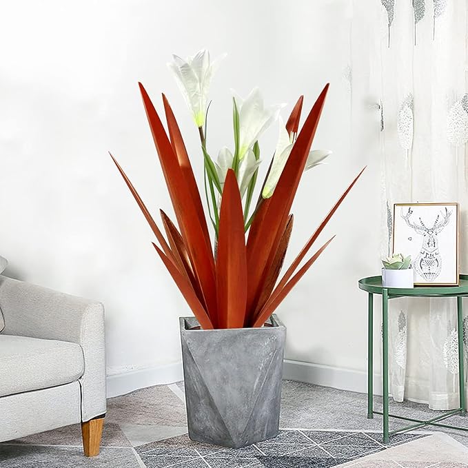 Homight Metal Agave Plant Outdoor Decoration Outdoor Garden Decoration Lily Mexican Yard Art Plant Garden Agave Lily Decorative Garden Gift… (2 Big White Lilies)-VerdiqueGarden