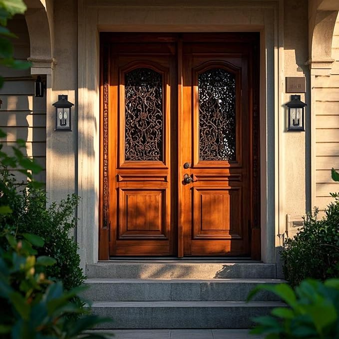 Dusk to Dawn Outdoor Wall Lantern, Exterior Wall Sconce Fixture with Tempered Clear Seeded Glass, Matte Black Finish for Outdoors (Large Wall Mount)-VerdiqueGarden