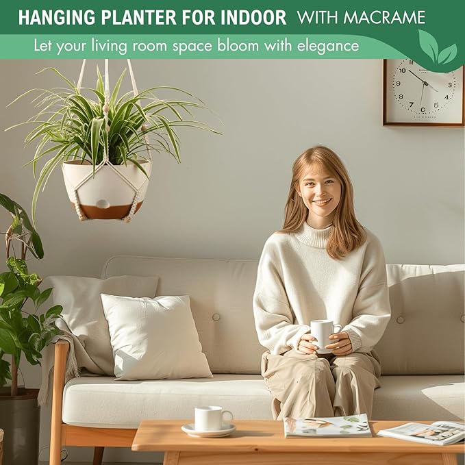 10 Inch Hanging Planters for Indoor Plants,Set of 2 Hanging Pots for Plants with Self-Watering, Outdoor Hanging Plant Pot with Drainage and 2 Kinds of Hanging Baskets Hangers for Home Decor and Garden-VerdiqueGarden
