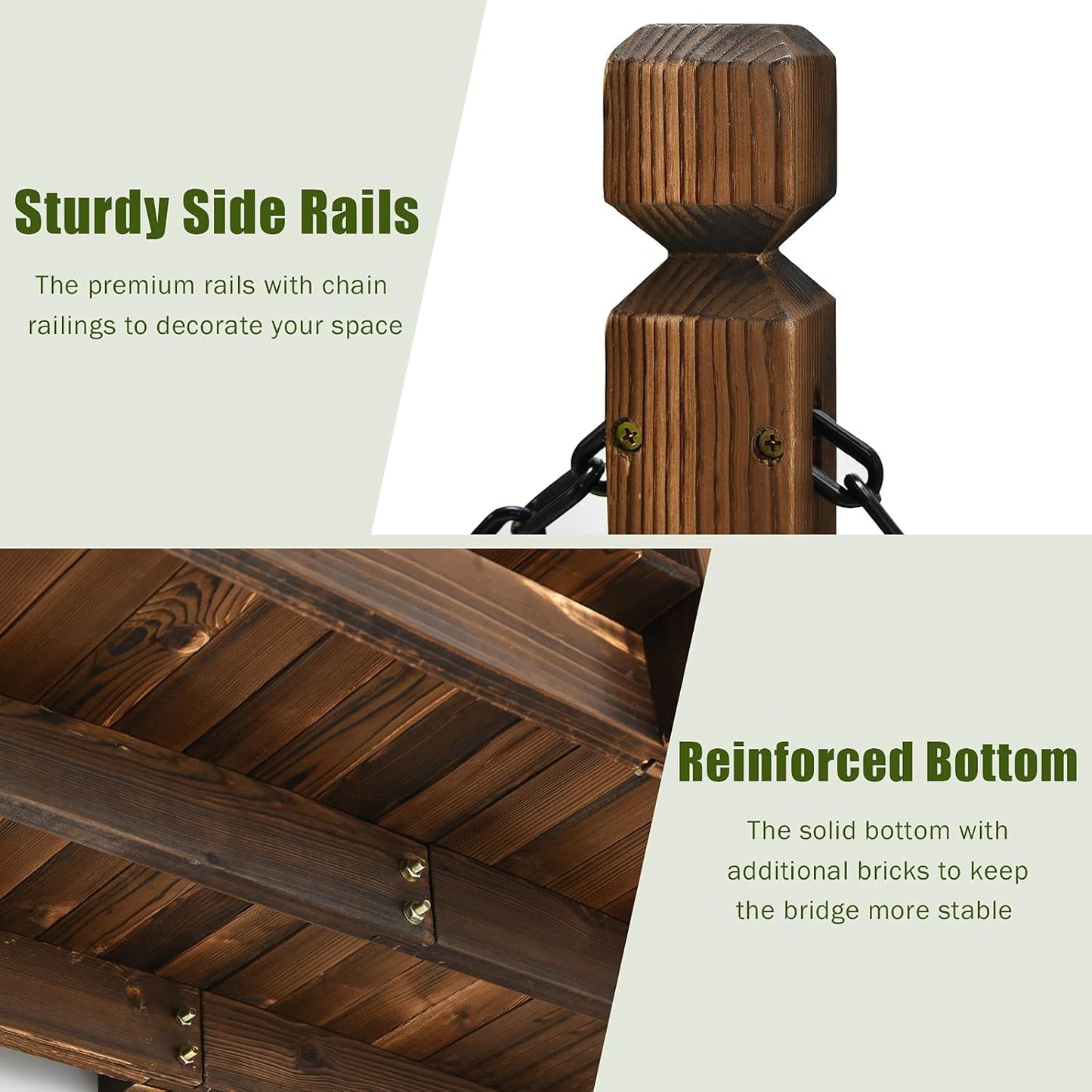 Giantex 5 FT Wooden Garden Bridge, Stained Wood Arc Footbridge with Chain Railings for Backyard Creek Farm, Decorative Pond Bridge, Easy to Assemble, 400 lbs Capacity (Brown)-VerdiqueGarden