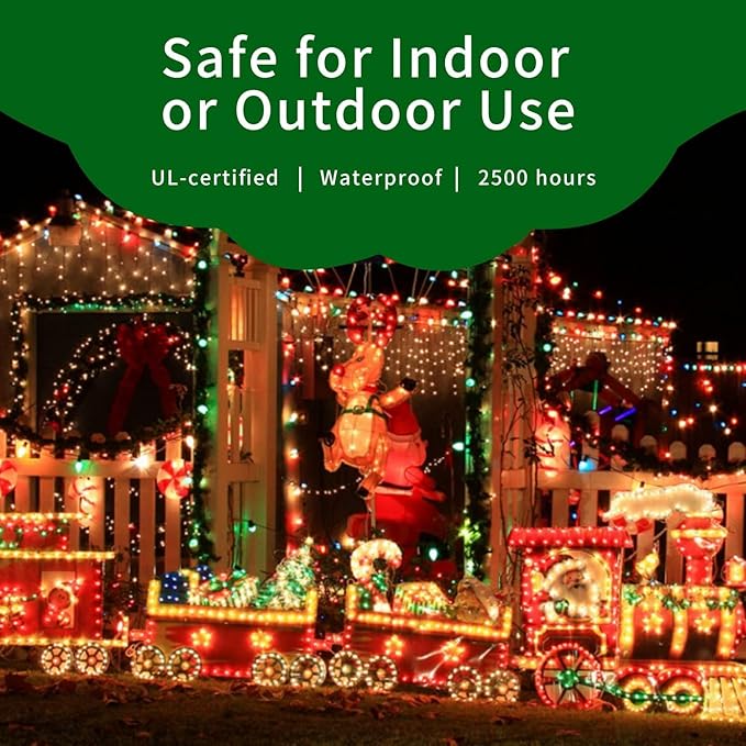 Ultra-Bright Connect End to End Multi Christmas Mini Light 300L 63.8Ft(2Sets-Each 150L)UL Listed Incandescent Bulb String Light for Indoor Outdoor Holiday Garden Party Christmas Tree Decor-VerdiqueGarden