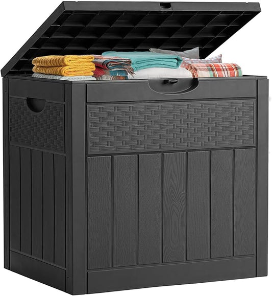 33 Gallon Resin Deck Box, Weatherproof Outdoor Storage Box for Patio, Garden, Pool, and Yard, Lockable Waterproof Bin for Tools, Cushions, and Accessories, Black-VerdiqueGarden