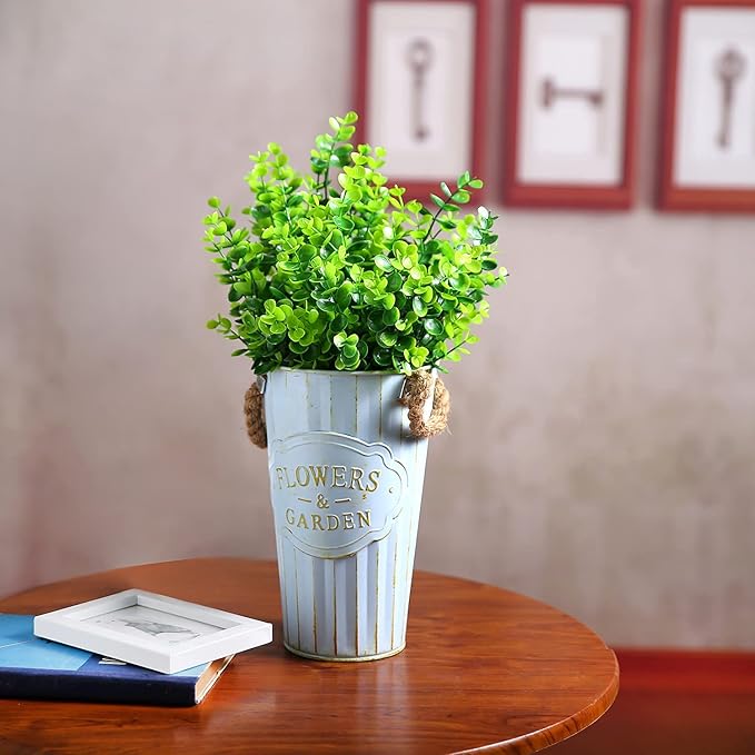 Artificial Plants Flowers Grass Shrubs 8 Pack No Fade Faux Plastic Flowers Outdoor for Farmhouse Garden Porch Patio Indoor Wedding Decoration Greenery Fake Plants uv Resistant (1#Green)-VerdiqueGarden