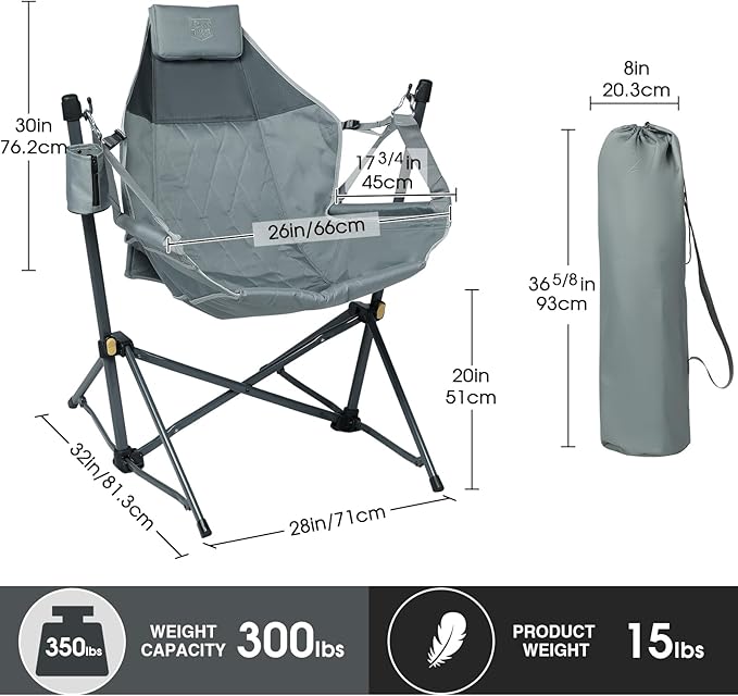 TIMBER RIDGE Hammock Camping Chair with Adjustable Backrest, Heavy Duty Folding Hammock Chair Supports 300lbs, Portable Hammock Chair for Camping, Travelling and Patio, Grey 2 Pack-VerdiqueGarden