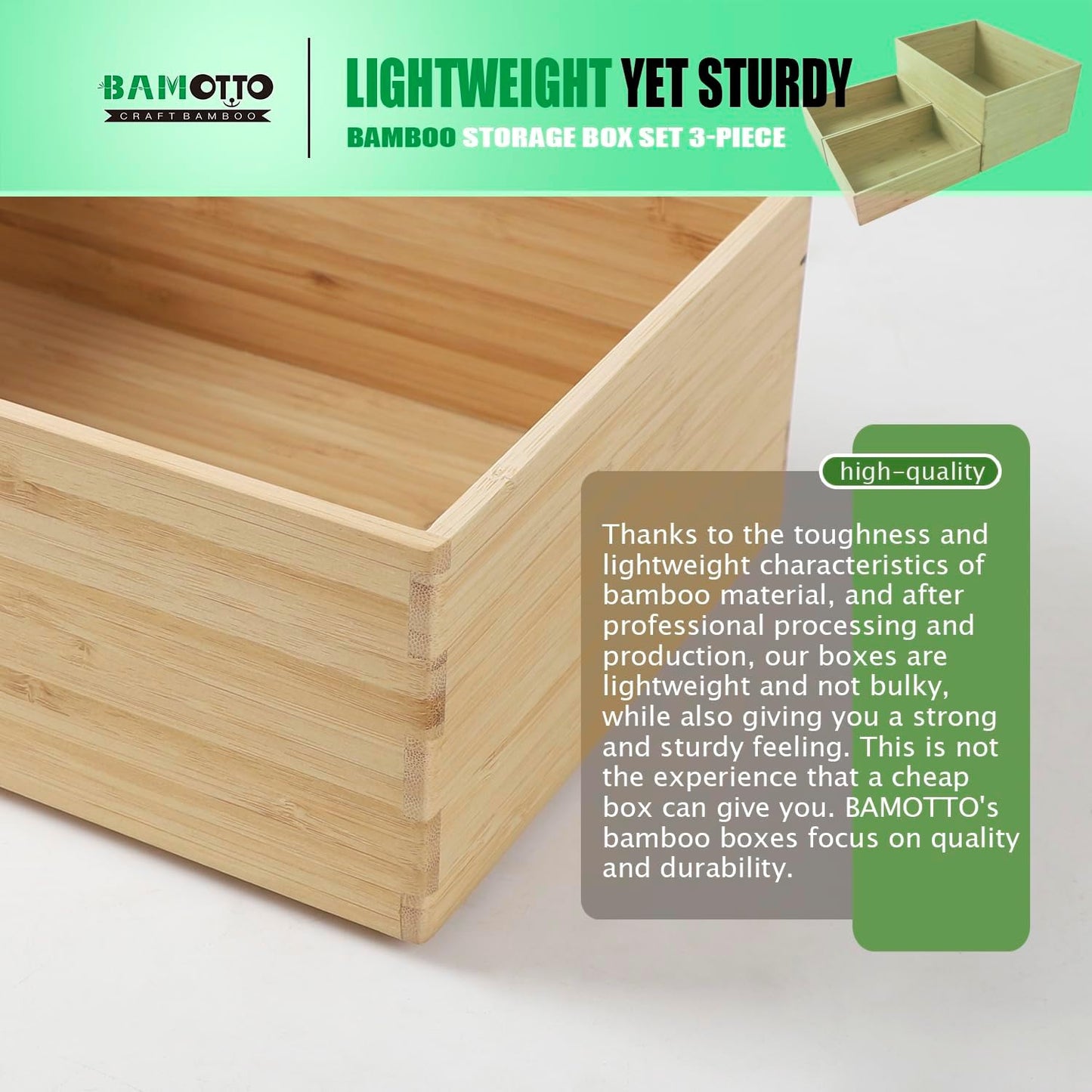 3-Piece Large Bamboo Storage Box Set, 7.1 in High Stackable Deep-Drawer Organizer for Kitchen Cutlery, Utensils & Knives, Exquisite and Durable Lidless Wooden Bin (14.6"x10.2x7.1"*1+10.2"x7.3"x3"*2)-VerdiqueGarden