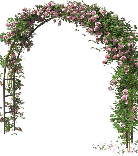 Queension Metal Arch Backdrop Stand 7Ft Wide 7.7Ft High, Wedding Arch Frame for Wedding Decorations, Balloon Arch Stand with Base for Ceremony, Outdoor Garden Arch Trellis for Climbing Plants, Black-VerdiqueGarden