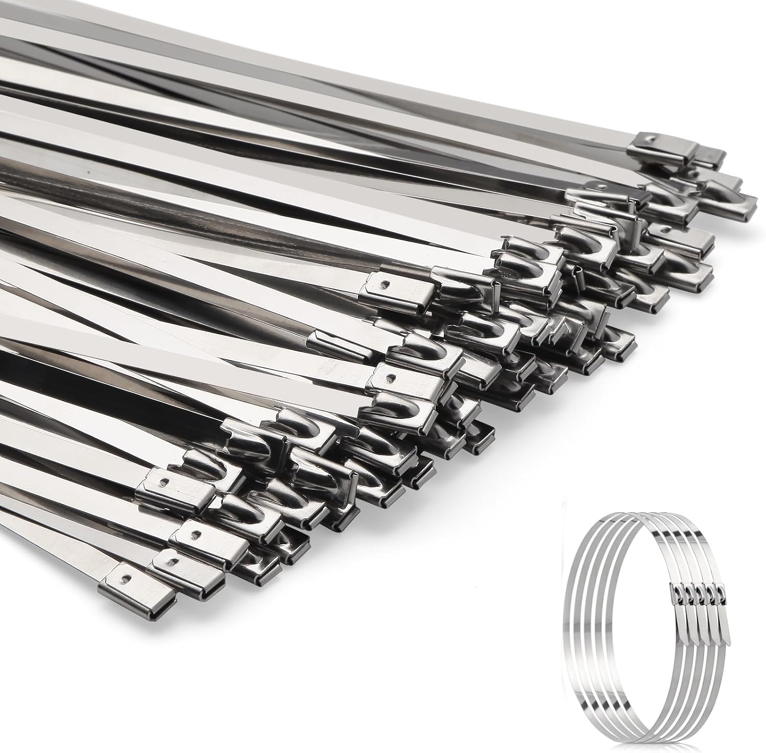 Metal Zip Ties 11.8 inch 100pcs 304 Stainless Steel Zip Ties Heavy Duty Multi Purpose Self Locking Cable Ties for Outdoor, Fence, Garden, Farm Automotive Applications Like Exhaust Packaging etc-VerdiqueGarden